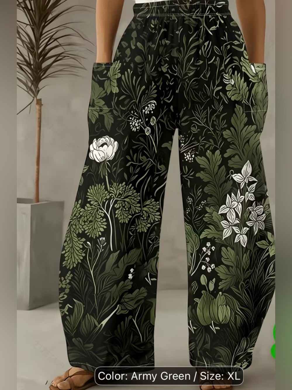 Women’s Black & Green Floral Wide-Leg Jumpsuit Pants XL (12)